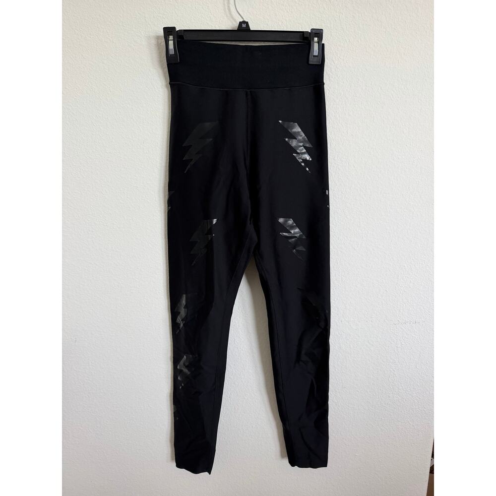 Ultracor Womens Ultra High Lux Bolt Black Leggings Size Large Shiny Lighting
